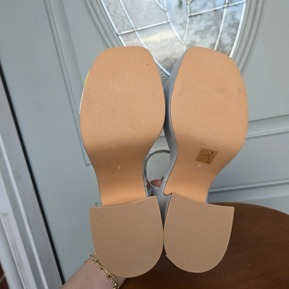 Light Blue Denim Platform Sandals with Yellow Daisy Accent